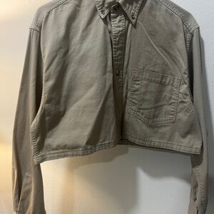 Cropped Long-Sleeve Jean Jacket - Beige